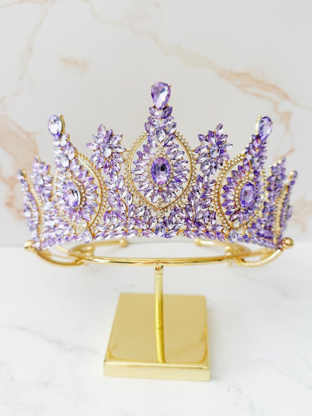 Purple Crystal crown, Vintage crown, birthday crown, Gala accessory, Costume